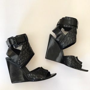Alexander Wang Croc Embossed Wedge HiHl Sandal